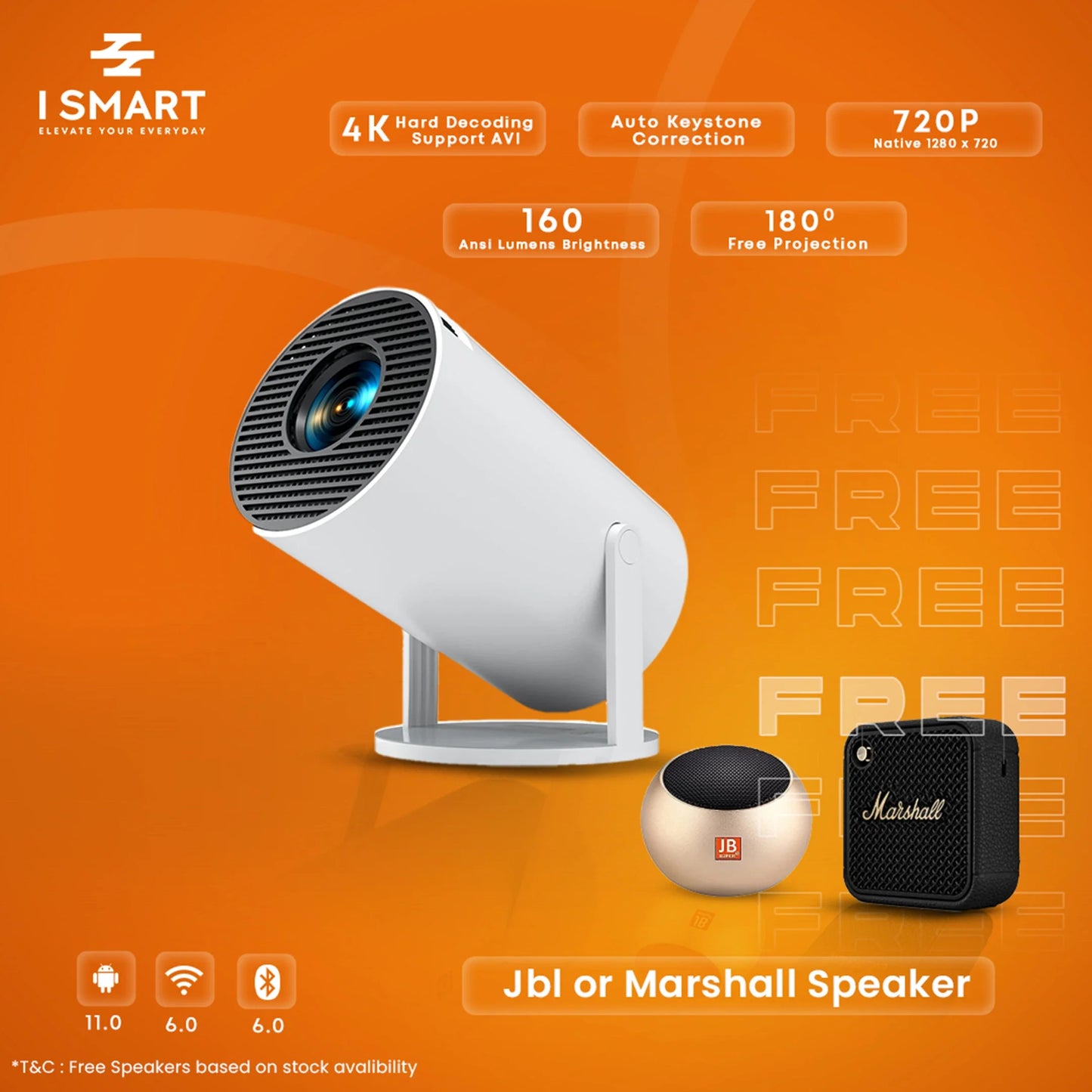 Smart Mini 4K Projector with HDMI, Wifi, Jiostar, Netflix, Youtube Etc
